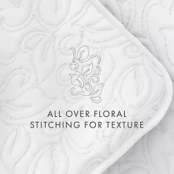 White Floral Stitch 3-pc. Queen Quilt Set