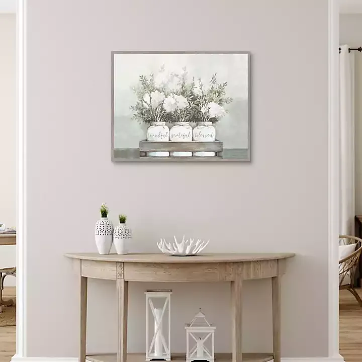 White Flower Jars Framed Canvas Art Print