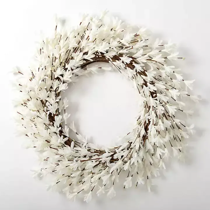 White Forsythia Flowers Wreath