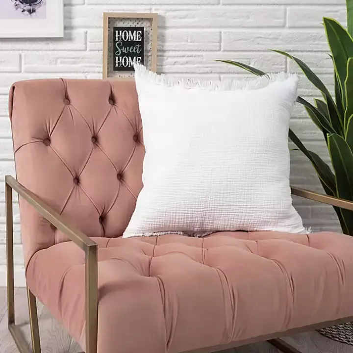 White Gauze Organic Fringe Throw Pillow