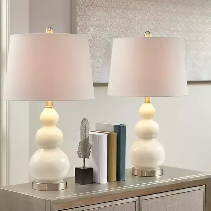White Glass Covey Table Lamps, Set of 2