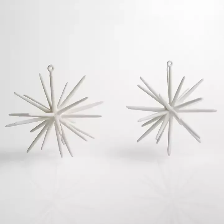 White Glitter Sputnik Ornaments, Set of 2