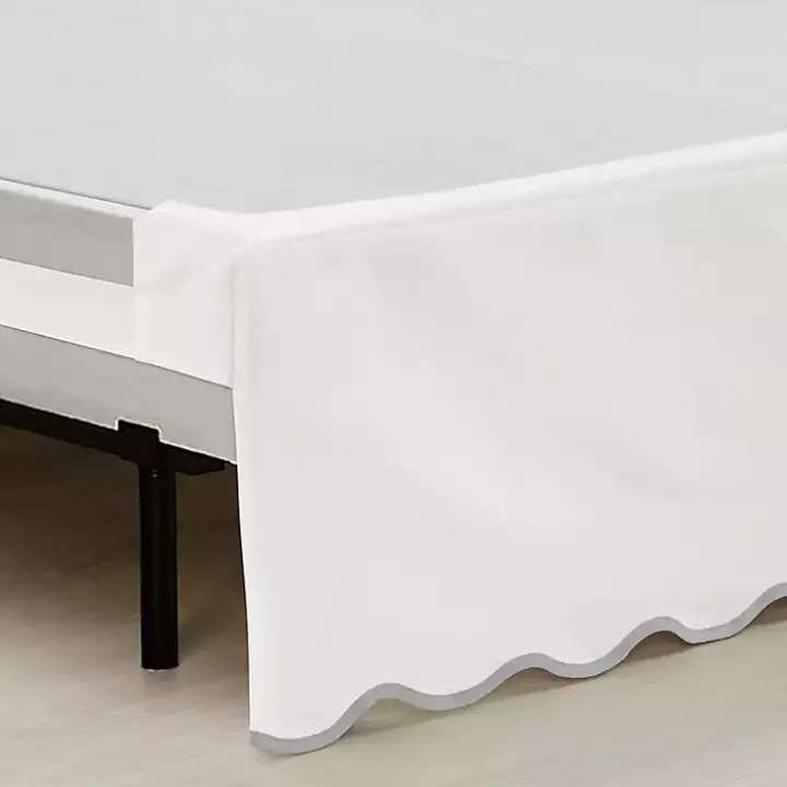White Gray Scalloped Coastal Queen Bed Skirt