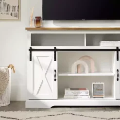White Highboy Sliding Barn Door Media Cabinet