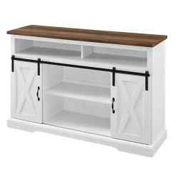 White Highboy Sliding Barn Door Media Cabinet
