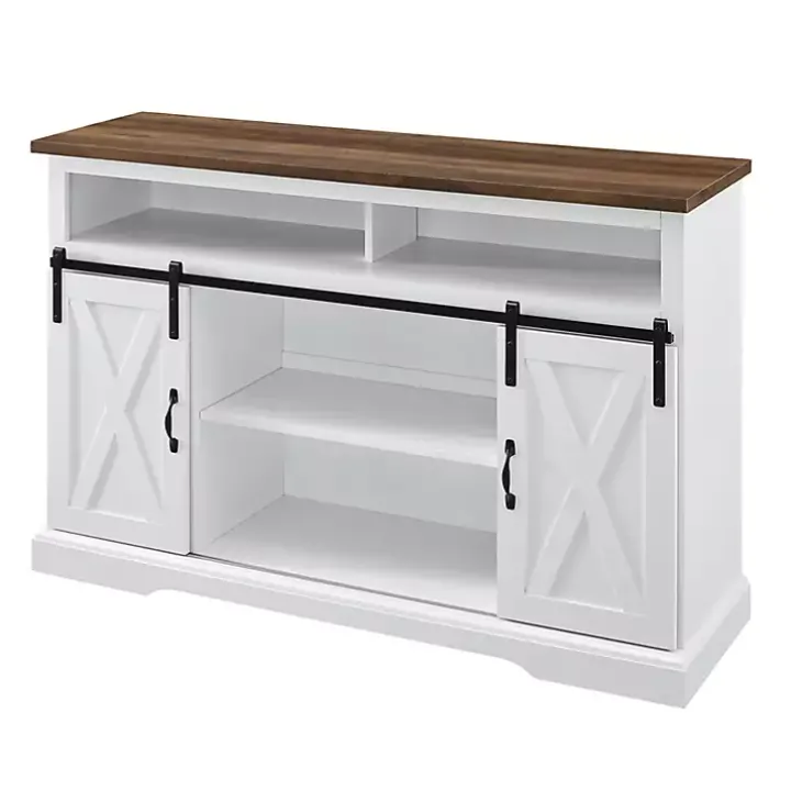 White Highboy Sliding Barn Door Media Cabinet