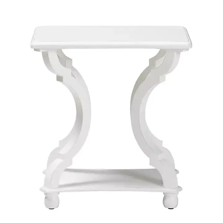 White Hourglass Wood Accent Table