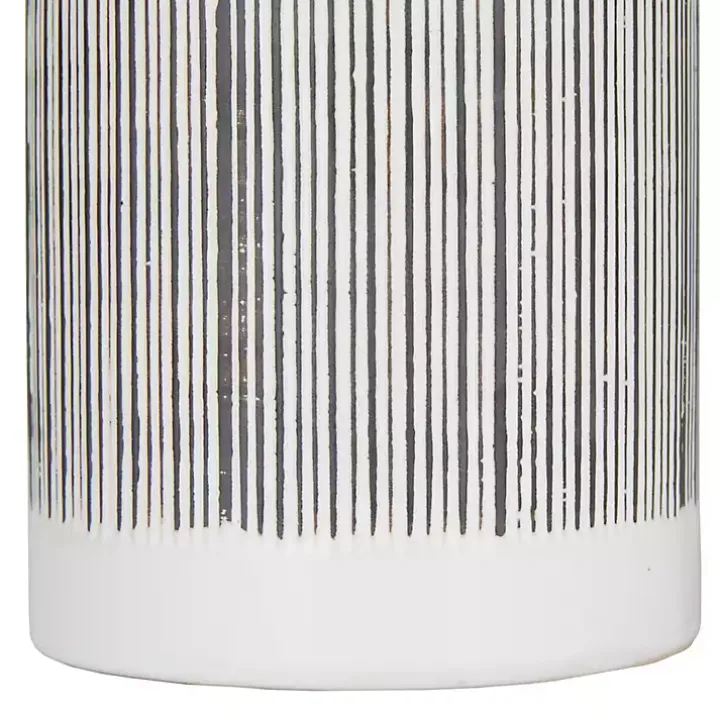 White Lined Ceramic Jars, Set of 2