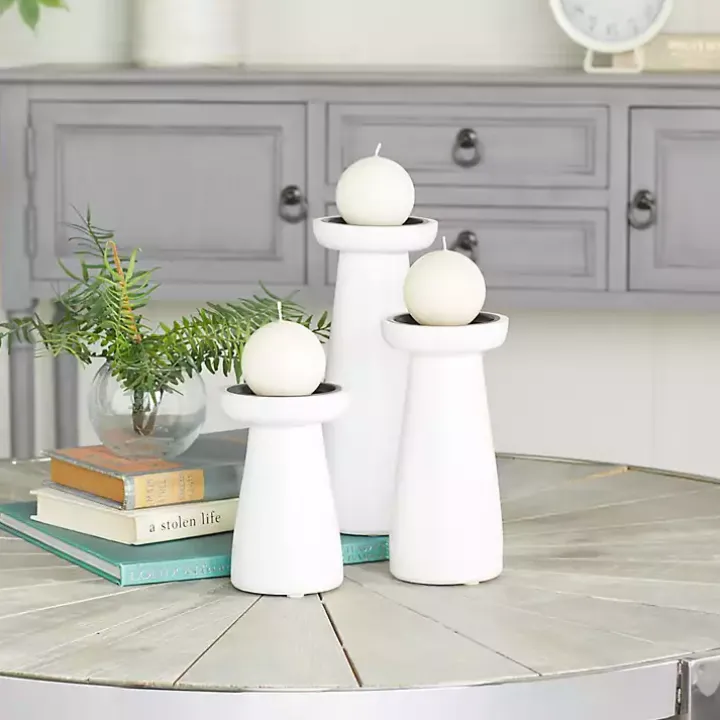 White Mango Wood 3-pc. Pillar Candle Holder Set