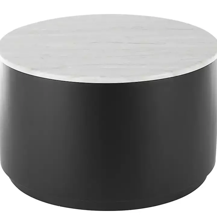 White Marble & Black Metal Storage Coffee Table