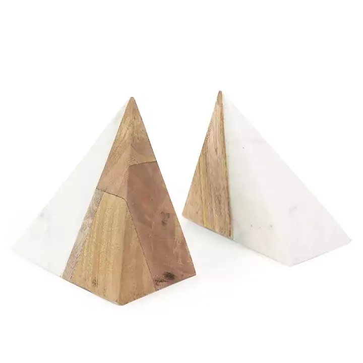 White Marble & Mango Wood Bookends