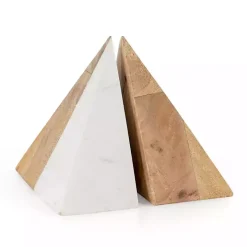 White Marble & Mango Wood Bookends