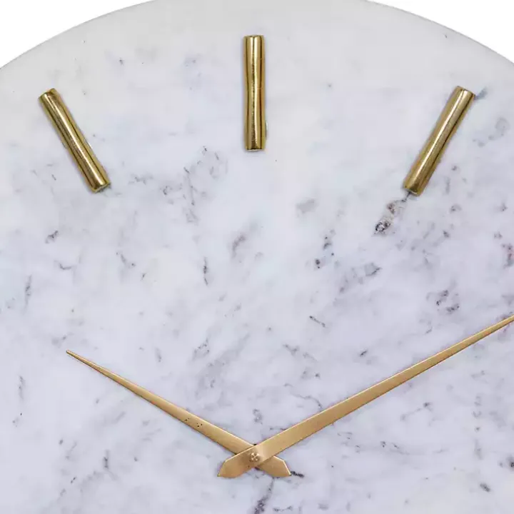 White Marble and Gold Accent Wall Clock, 20 in.