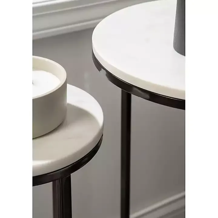 White Marble Black Nesting Accent Tables, Set of 2