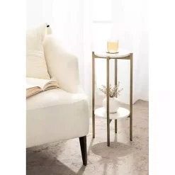 White Marble Gold Accent Table