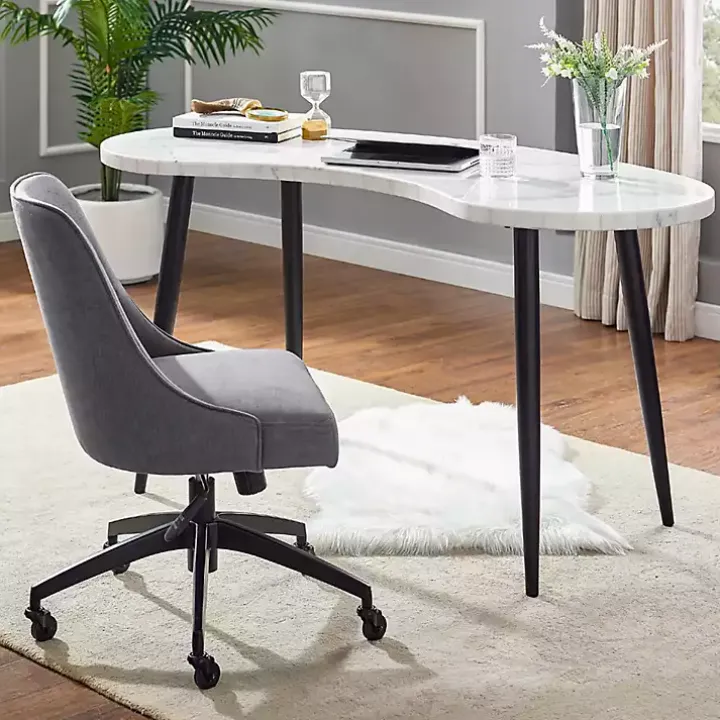 White Marble Kidney Shaped Desk
