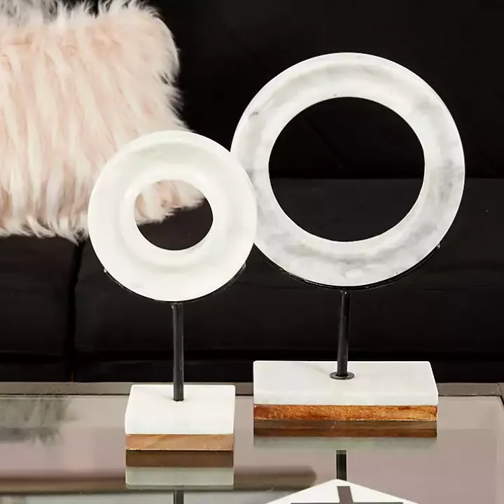 White Marble Ring Sculpture, 11 in.