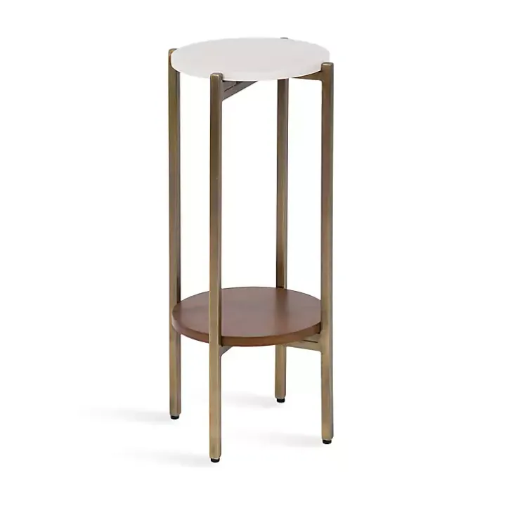 White Marble Walnut Accent Table