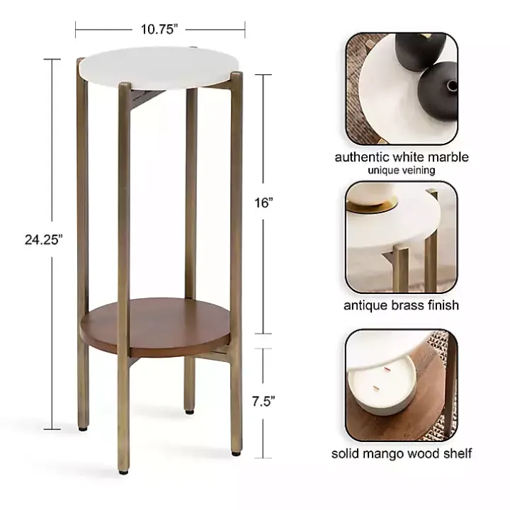White Marble Walnut Accent Table