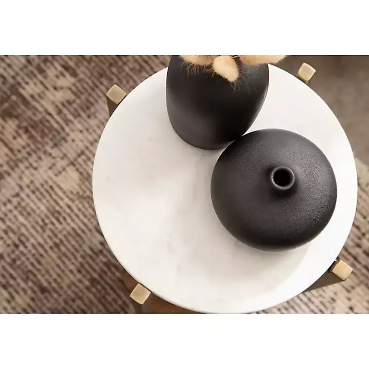 White Marble Walnut Accent Table