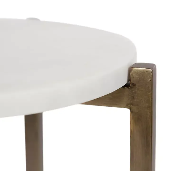White Marble Walnut Accent Table