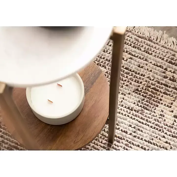 White Marble Walnut Accent Table
