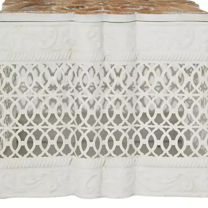 White Metal and Carved Wood Boxes, Set of 3