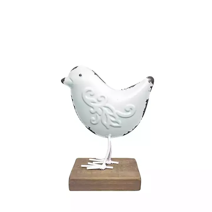 White Metal Bird Statue on Wood Base, 7 in.