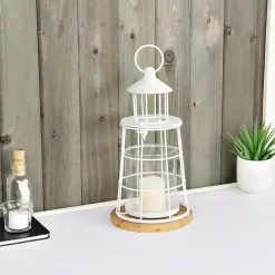 White Metal Lighthouse Lantern, 12 in.