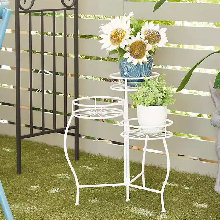 White Metal Starburst 3-Tier Plant Stand