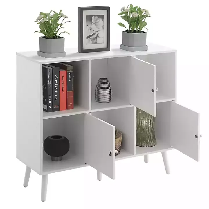 White Mid-Century Modern Cubby Cabinet