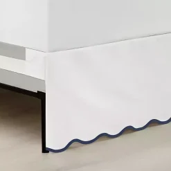 White Navy Scalloped Coastal Queen Bed Skirt