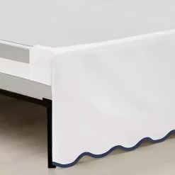 White Navy Scalloped Coastal Queen Bed Skirt
