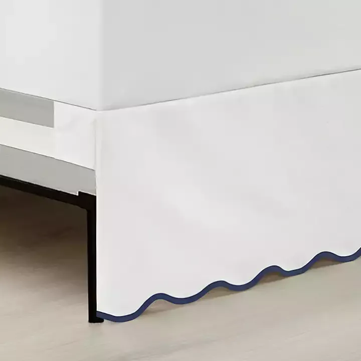 White Navy Scalloped Coastal King Bed Skirt