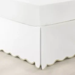 White Neutral Scalloped Coastal Queen Bed Skirt