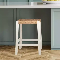 White Newport Wood and Rattan Counter Stool