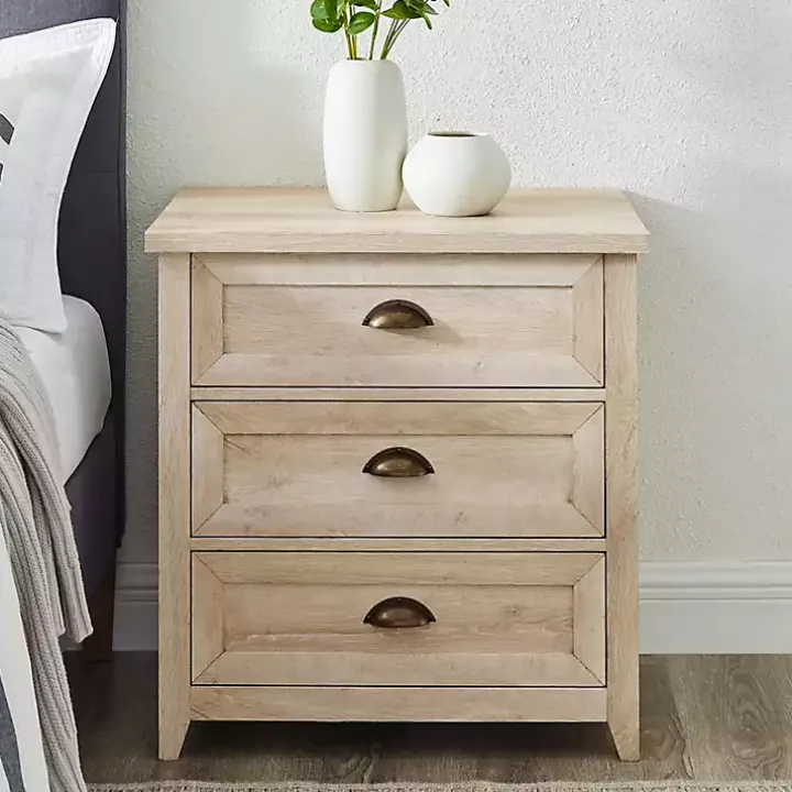 White Oak Bronze Cupped Handle Nightstand