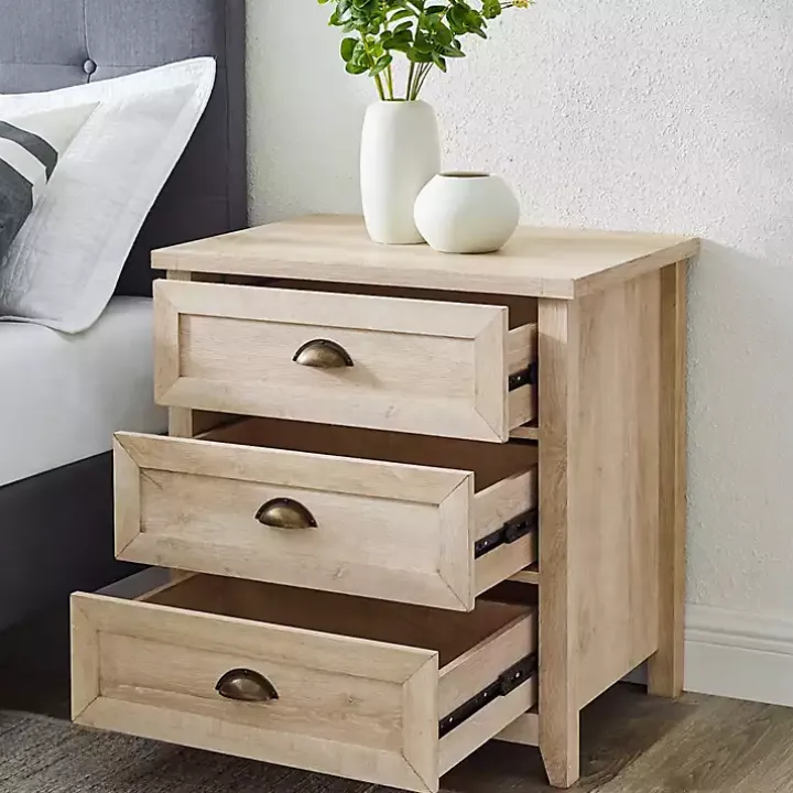 White Oak Bronze Cupped Handle Nightstand