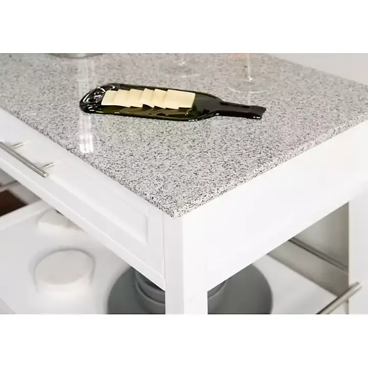 White Parker Granite Top Rolling Kitchen Cart