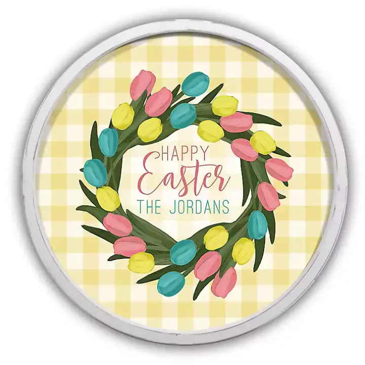 White Personalized Happy Easter Tulip Wall Plaque