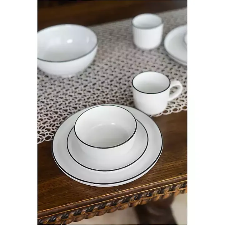 White Porcelain Black Trim 16-pc. Dinnerware Set