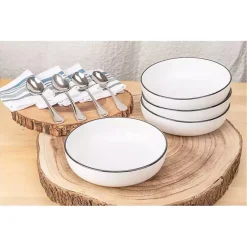 White Porcelain Black Trim 16-pc. Dinnerware Set