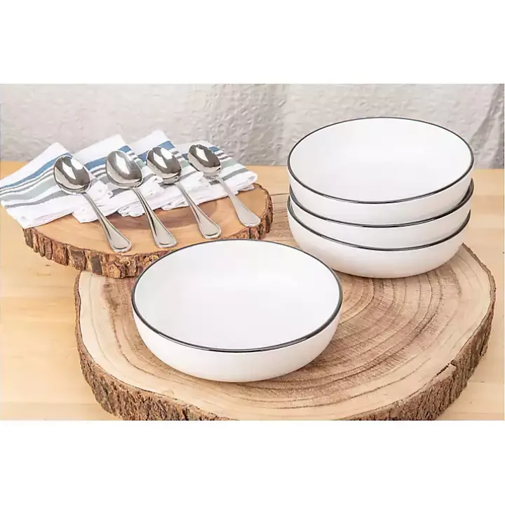 White Porcelain Black Trim 16-pc. Dinnerware Set