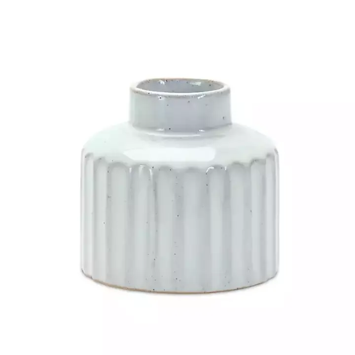 White Porcelain Ribbed Vases, Set of 2