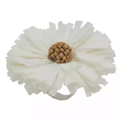 White Raffia Flower Napkin Rings, Set of 4