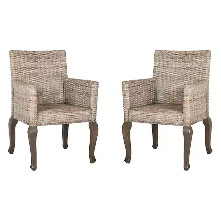 White Rattan Curved Legs Dining Chairs, Set of 2