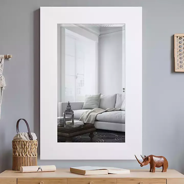 White Rectangular Beveled Wall Mirror