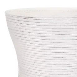 White Ribbed Rattan Round Accent Table