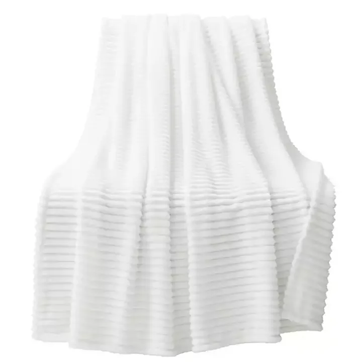 White Ribbed Ultra Soft Faux Fur Throw