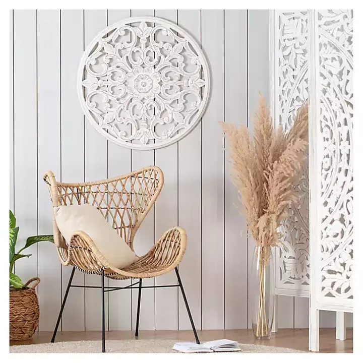 White Round Medallion Wood Plaque